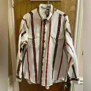 Vintage Old El Paso Tribal Aztec WESTERN Striped Shirt Long Sleeve Button Down